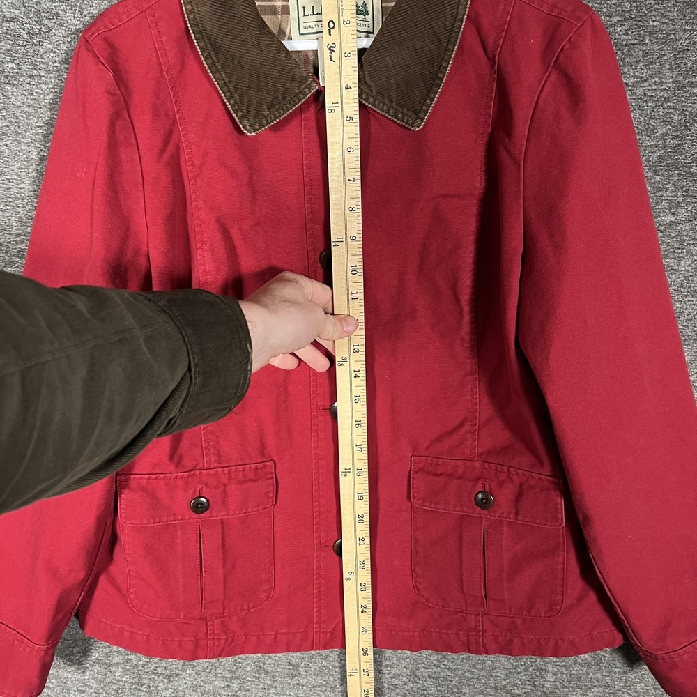 L.L.Bean Jacket Womens XL‎ Petite Red Canvas Corduroy Collar Lined Chore Coat - Picture 3 of 6